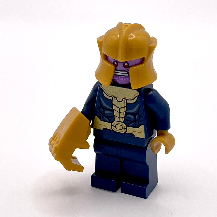 Thanos - Minifigure, Dark Blue and Gold Outfit, Dark Blue Arms, Plain Legs, Helmet