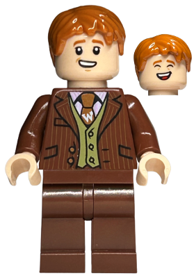 George Weasley - Reddish Brown Suit, Dark Orange Tie, Smiling / Laughing Head